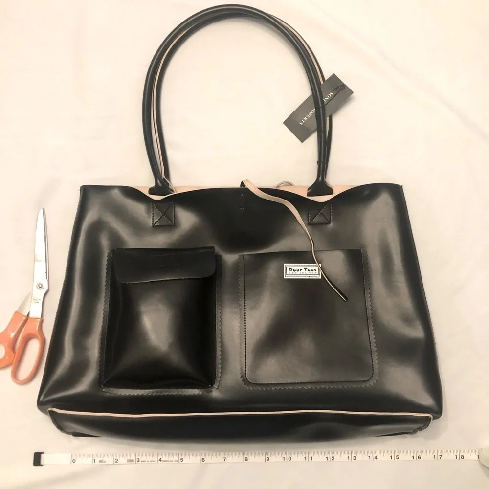 NWT Sondra Roberts Pour Tout Les Jeunes black & tan faux leather tote bag